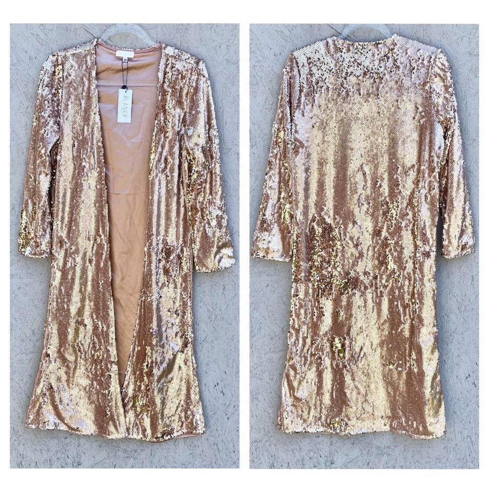 NWT Blanka The Label Rise Gold Sequin Open Front Duster Jacket XS